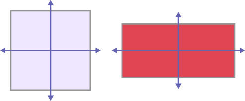 Un carré et un rectangle. Deux lignes obliques se croisent au centre du carré. Une ligne verticale et une ligne horizontale de croisent au centre de la figure.