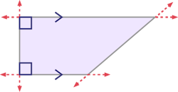 Un quadrilatère ayant deux angles carrés et quatre intersections marqués par des flèches rouge.