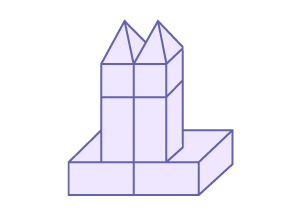 A structure consisting of two symmetrical parts constructed using various solids.